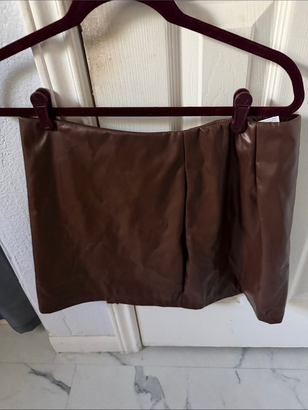 Brand New w/Tags Brown Faux Leather Mini Skirt with Gold Toggle Detail - Picture 4 of 8
